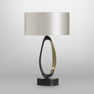 CTO Lighting Stella Table Lamp bronze/satin brass with dove grey shade 5 amp plug