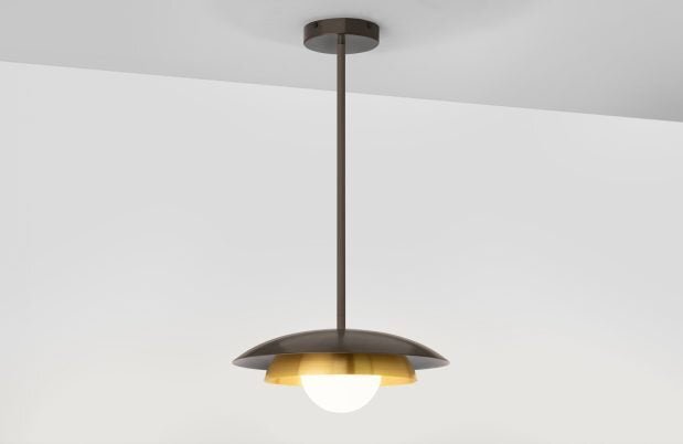 CTO Lighting Carapace - Rod Pendant Light bronze with shiny opal glass
