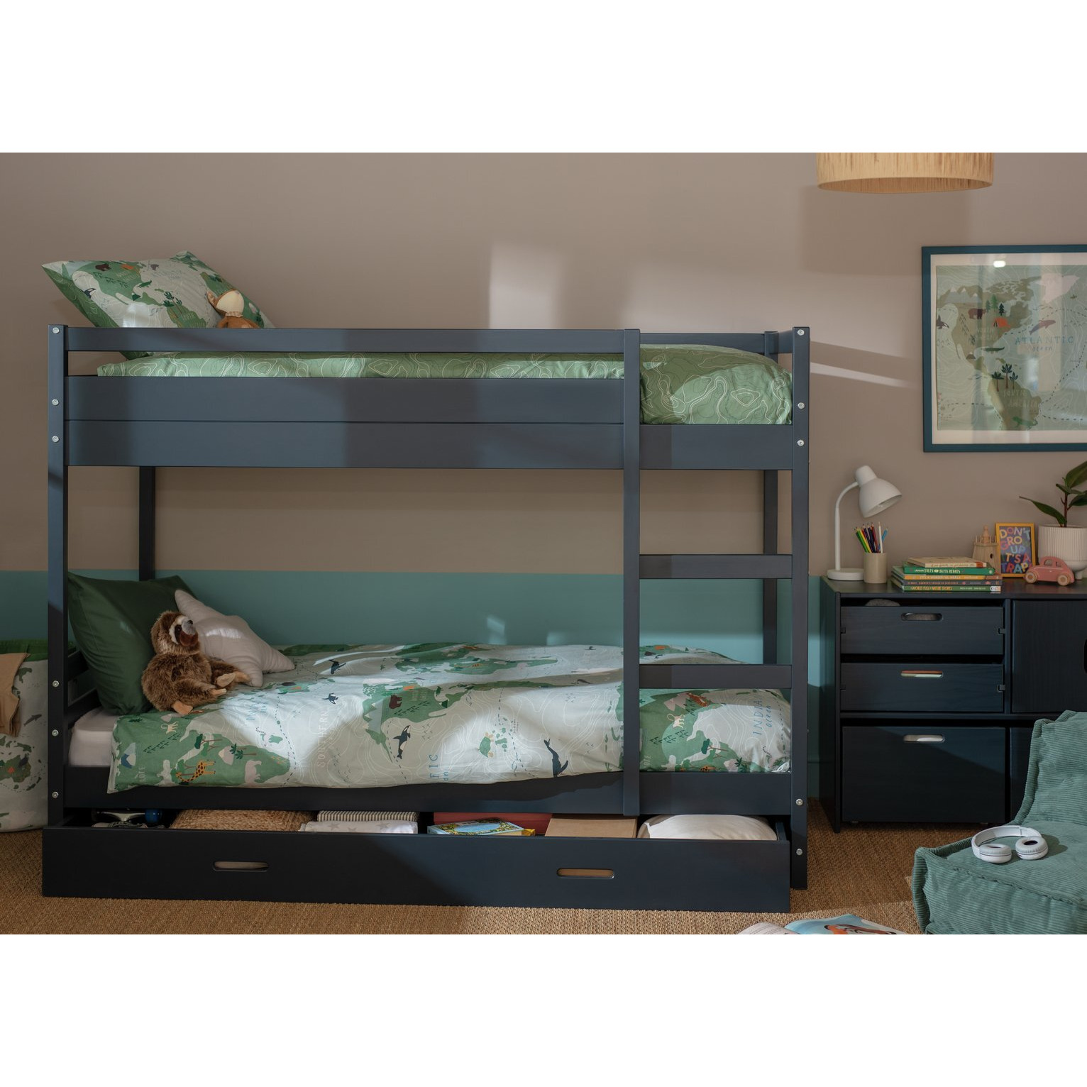 Habitat Rico Bunk Bed Frame With Drawer & 2 Mattress- Blue - image 1