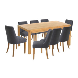 Habitat Radius Oak Dining Table & 8 Alec Dark Grey Chairs - thumbnail 1