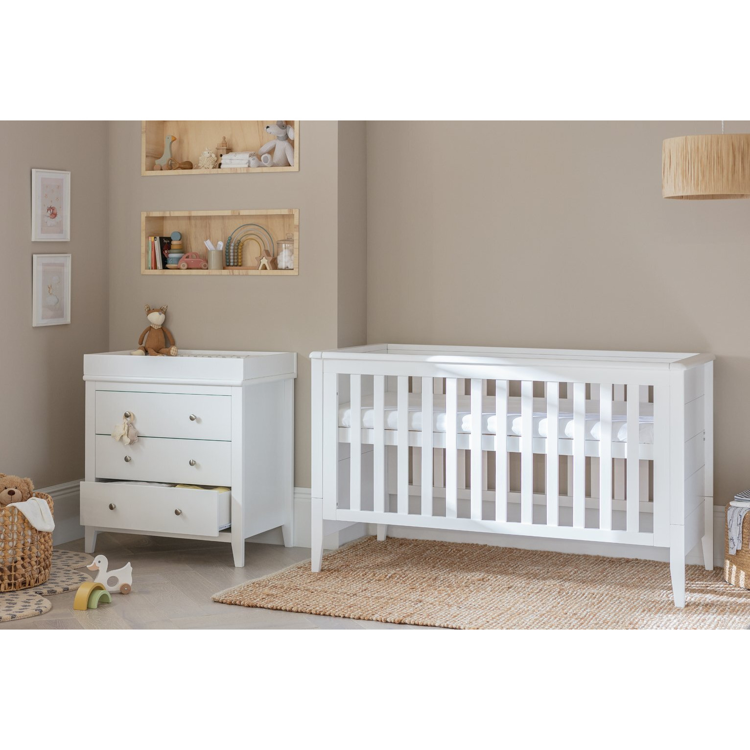Cuggl Canterbury Cot Bed and Dresser Nursery Set - White - image 1
