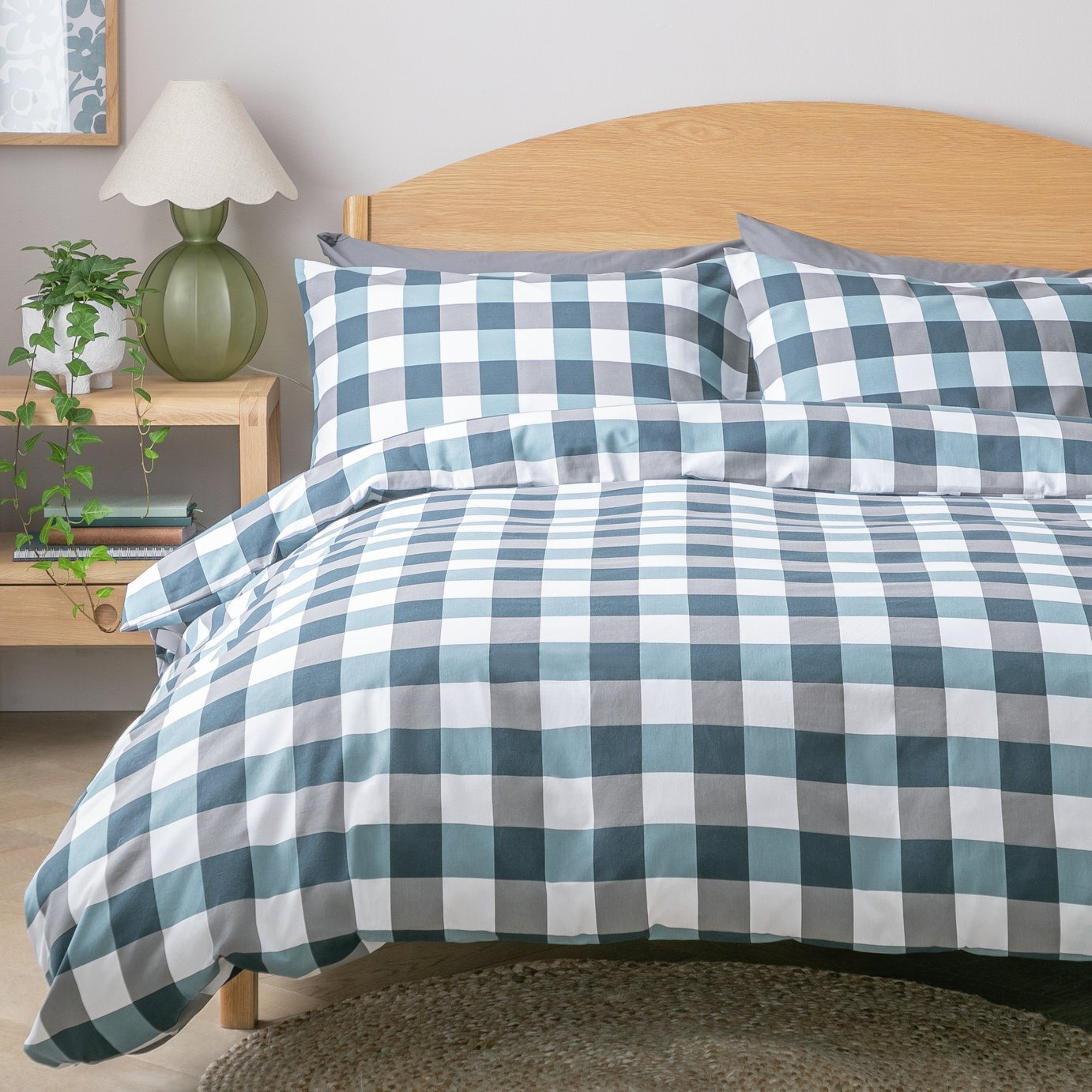 Argos Home Gingham Blue and White Bedding Set - King size