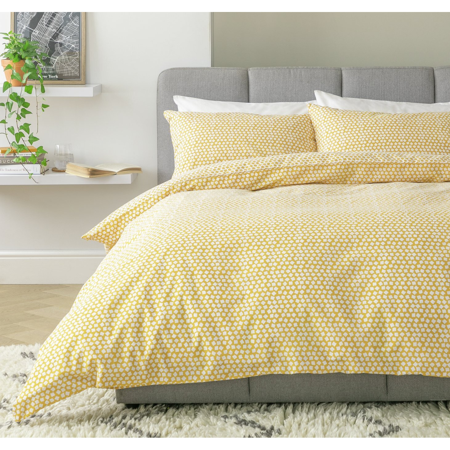 Argos Home Polka Square Yellow Bedding Set - King size