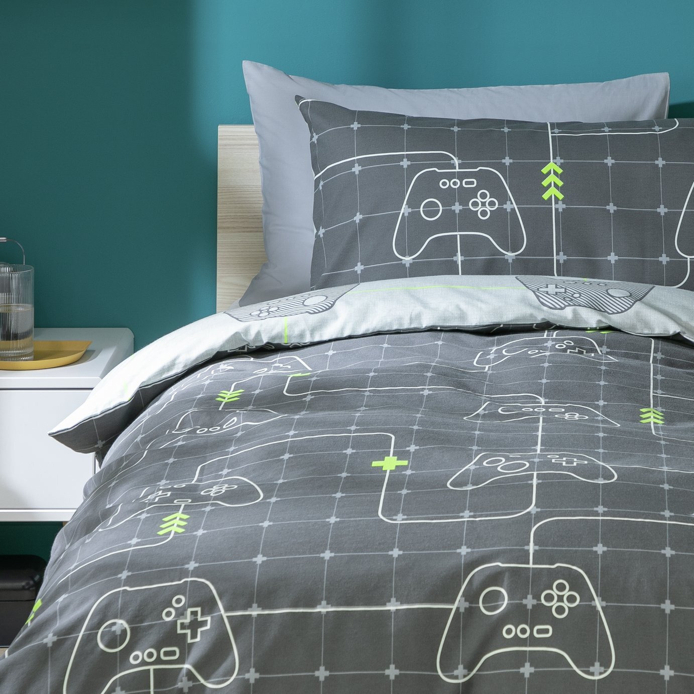 Home Glowing Gaming Joystick Grey Kids Bedding Set-Double - image 1