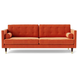 Swoon Porto Velvet 3 Seater Sofa - Burnt Orange - thumbnail 1