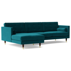 Swoon Porto Velvet Left Hand Corner Sofa - Kingfisher Blue - thumbnail 1