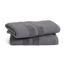 Habitat Organic Cotton Waffle 2 Pack Hand Towel - Charcoal