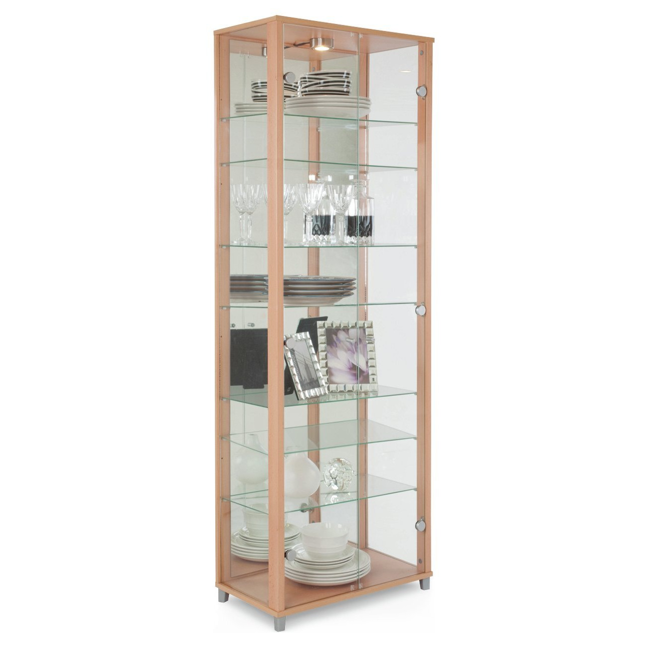 Argos Home 7 Shelf Glass Wide Display Cabinet - Beech Effect - image 1