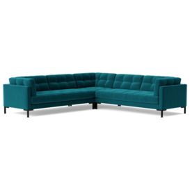 Swoon Landau Velvet 5 Seater Corner Sofa - Kingfisher Blue - thumbnail 1