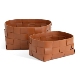 Habitat Recycled Faux Leather Set of 2 Baskets - Brown - thumbnail 1