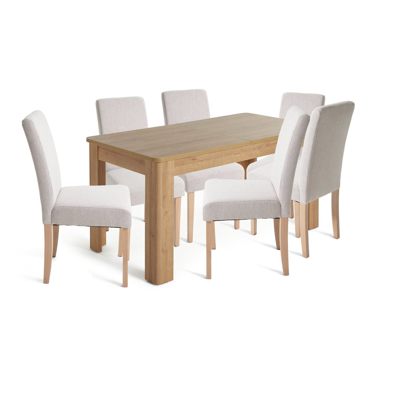 Argos Home Miami Oak Curve Dining Table & 6 Cream Chairs