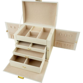 Cream Faux Leather Large Three Drawer Jewellery Box - thumbnail 2