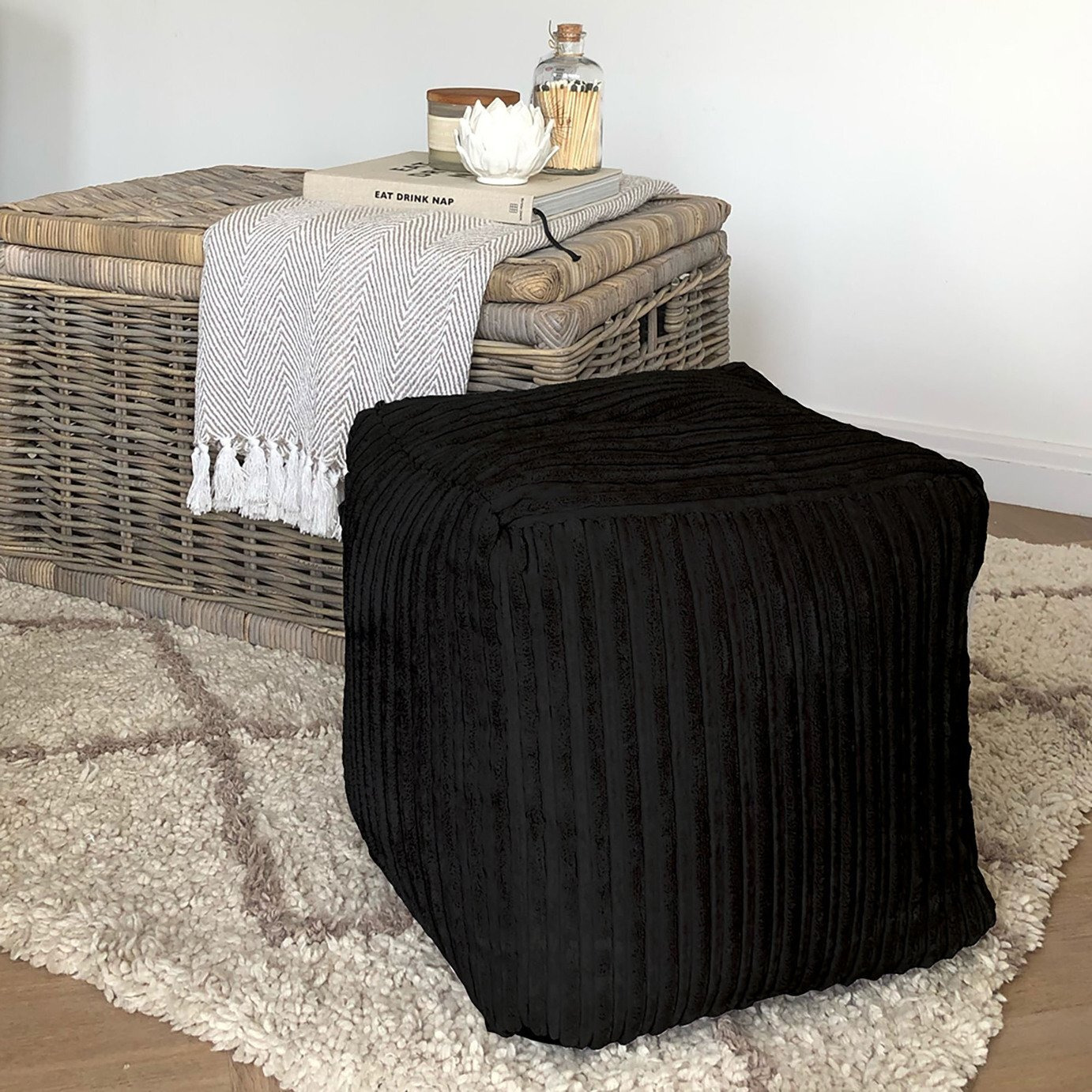 rucomfy Jumbo Cord Cube Bean Bag - Black - image 1