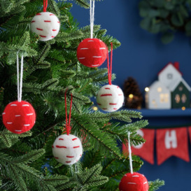 Habitat Pack of 6 Pattern Christmas Baubles - Red & White - thumbnail 1