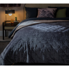 Habitat Embroidered Velvet Bedspread - Grey - 150X200cm - thumbnail 2