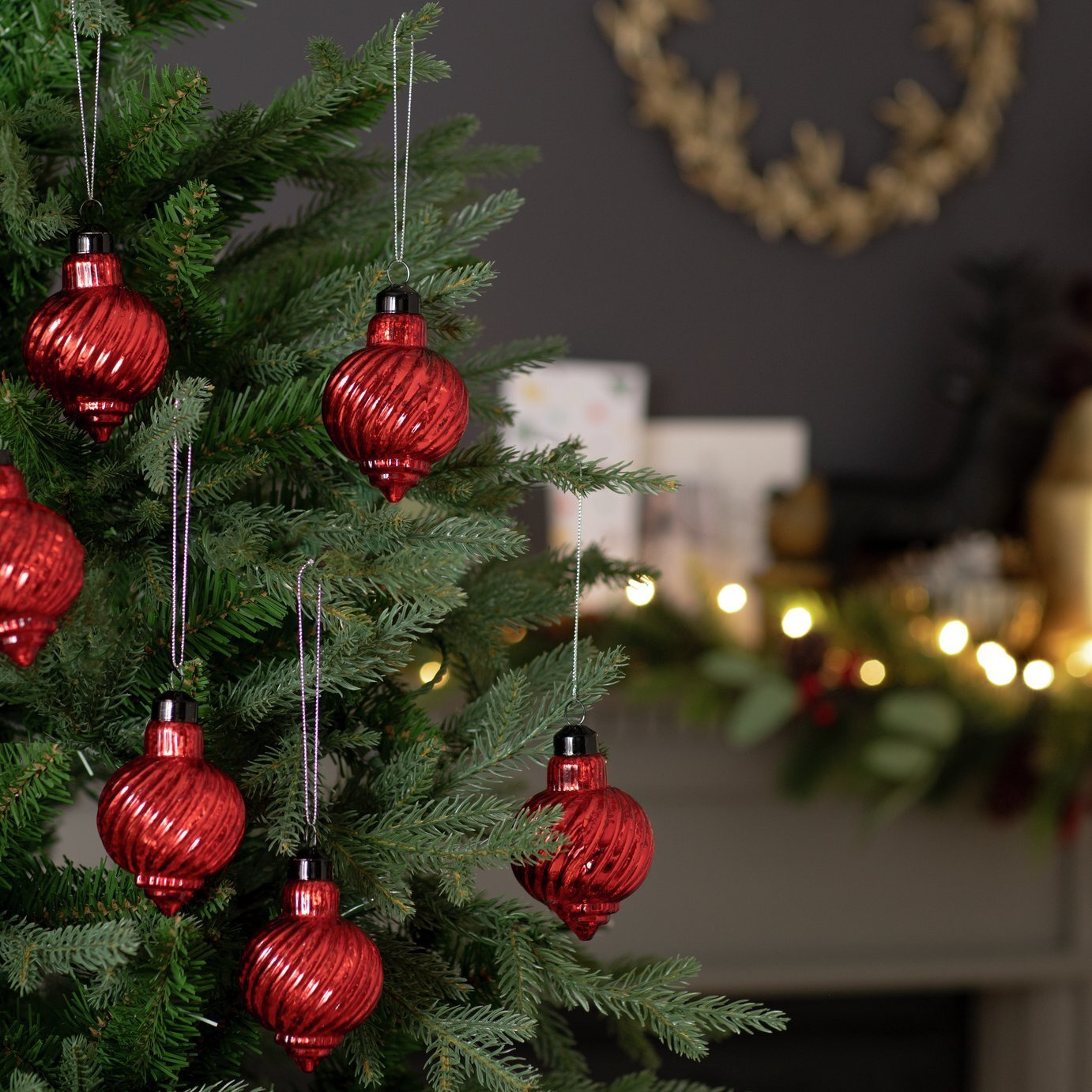 Habitat Pack of 6 Mercury Glass Christmas Baubles - Red - image 1