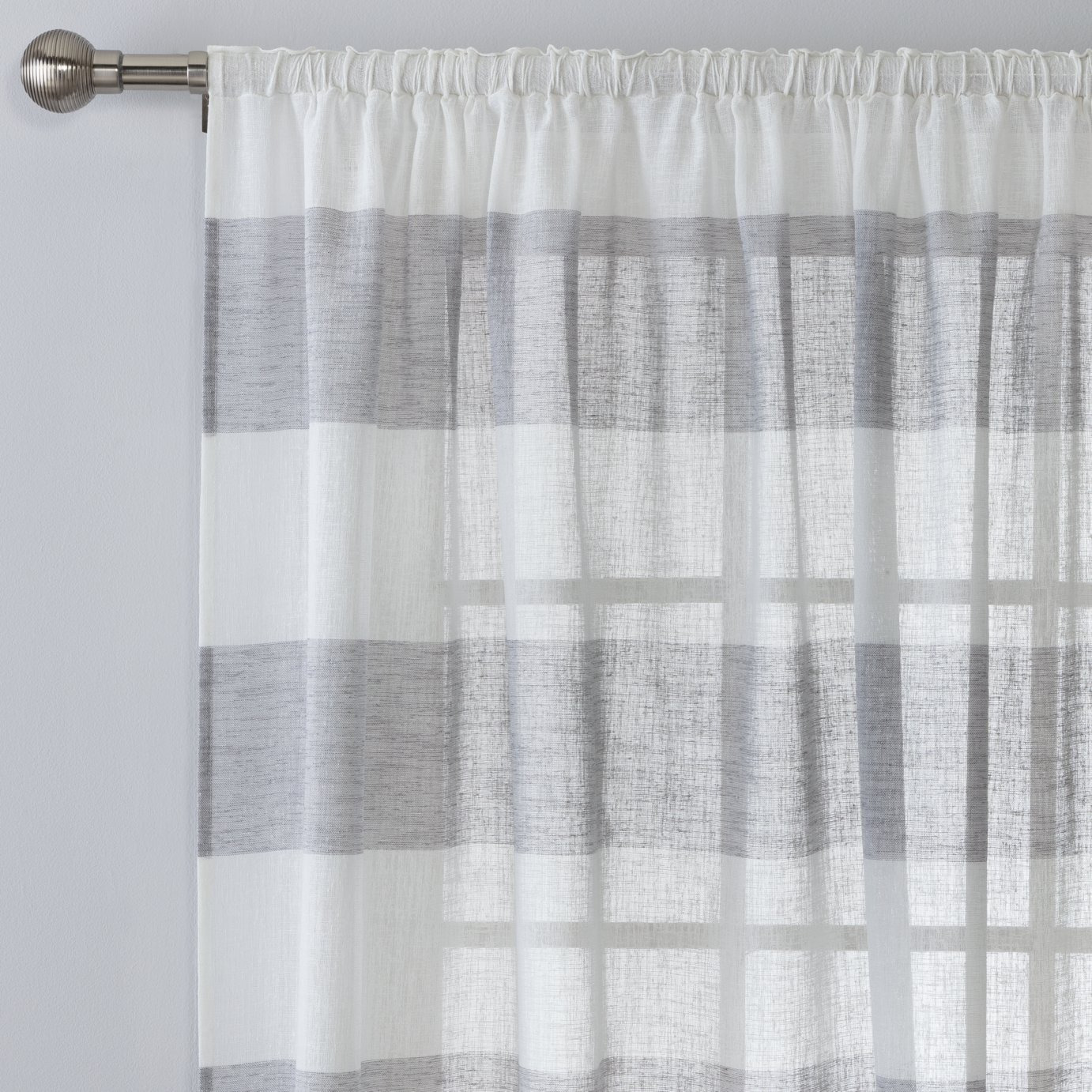 Habitat Striped Linen Pencil Pleat Curtain Panel - Grey - image 1