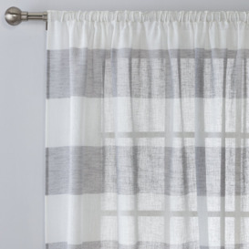 Habitat Striped Linen Pencil Pleat Curtain Panel - Grey - thumbnail 1