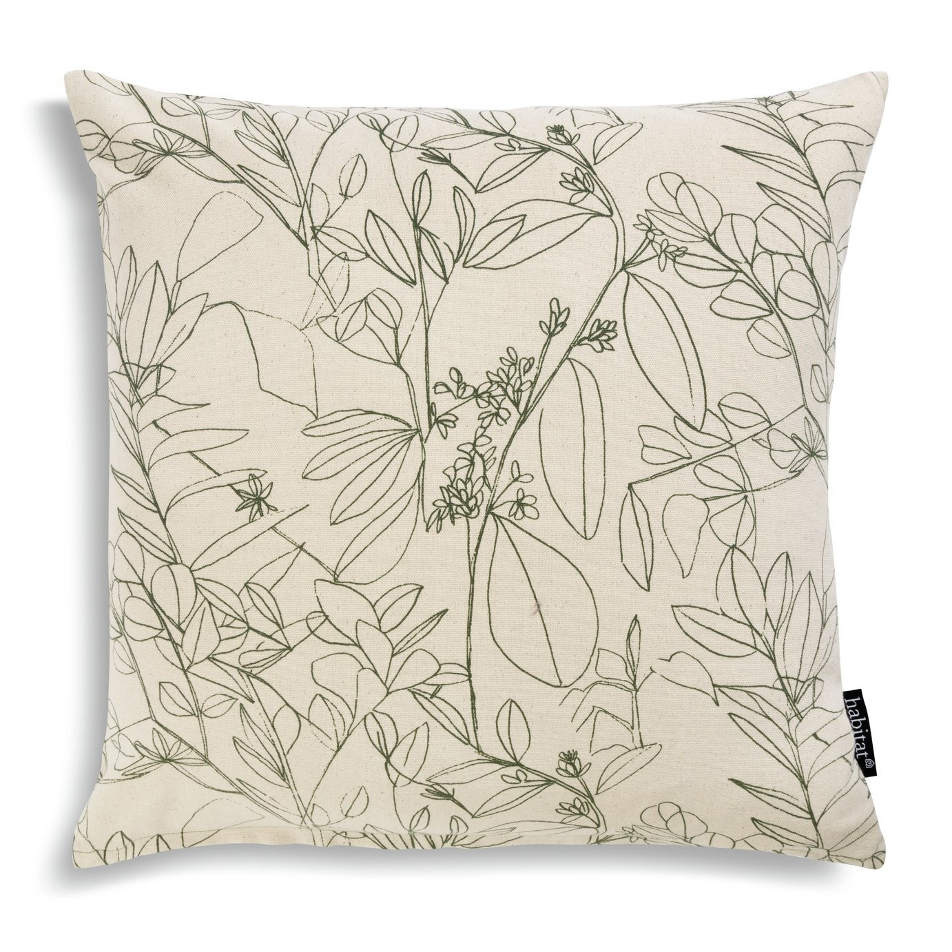 Habitat Floral Print Cushion - White & Green - 43x43cm - image 1