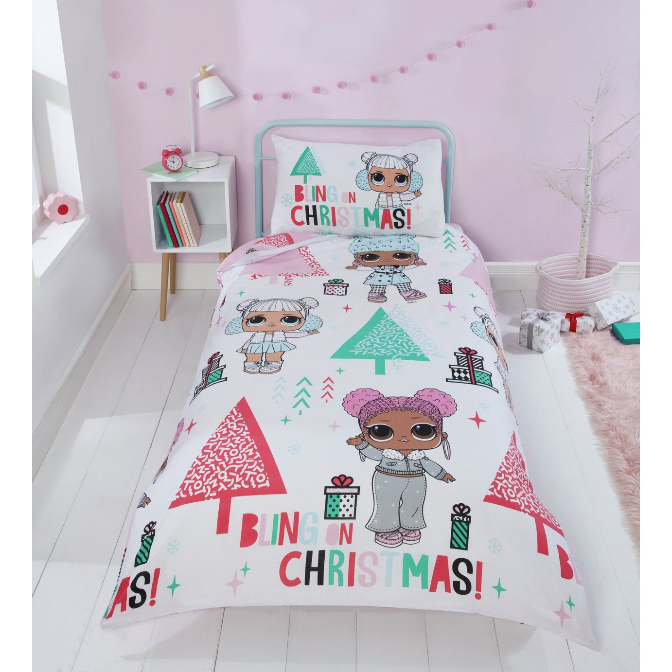 LOL Surprise Christmas White & Pink Kids Bedding Set- Single - image 1
