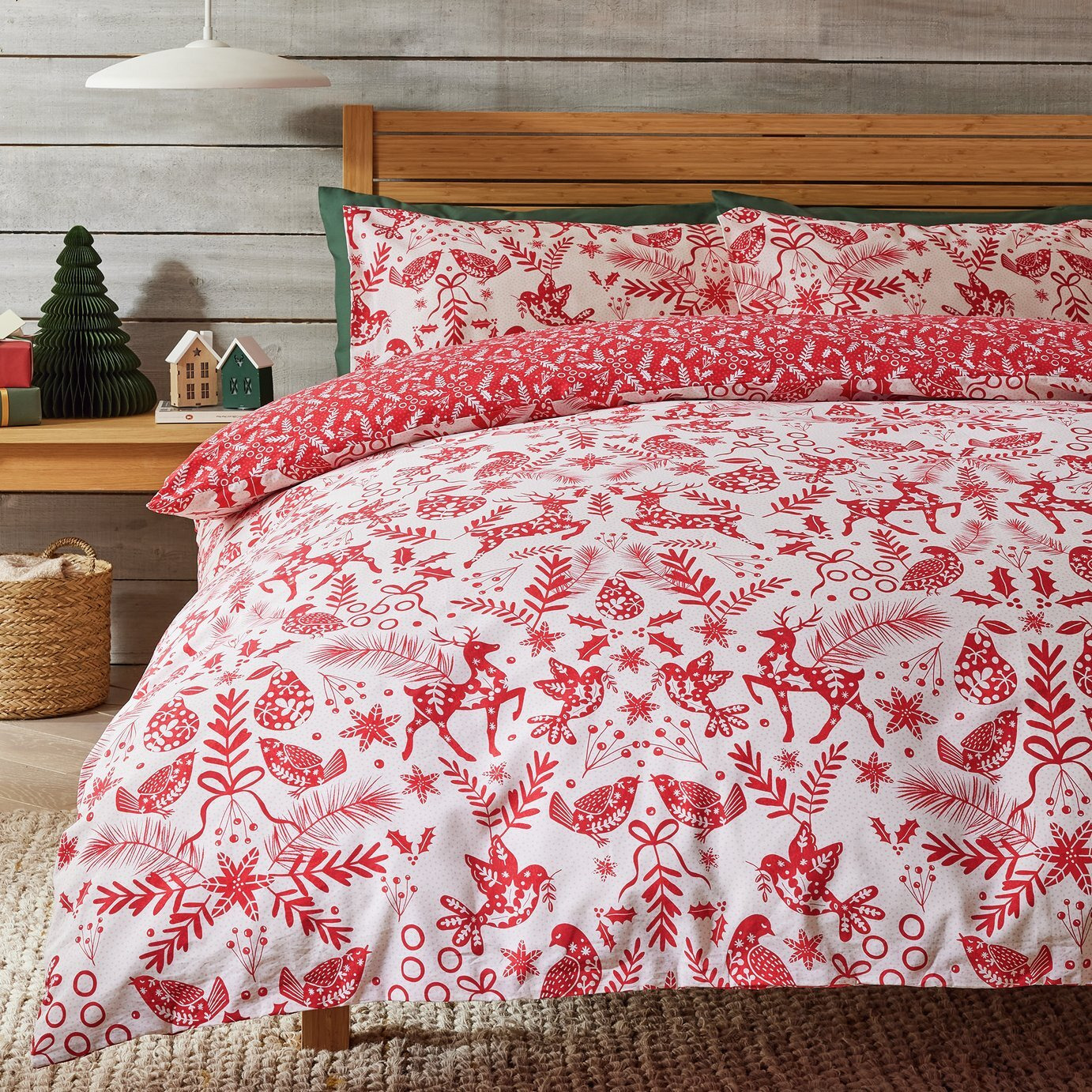 Argos Home Cotton Folk Print Red Bedding Set - Single - image 1