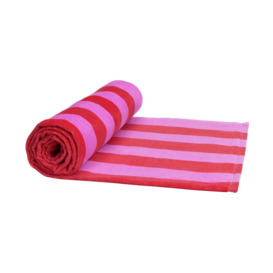 Habitat Stripe Patterned Beach Towel - Pink & Red - thumbnail 1