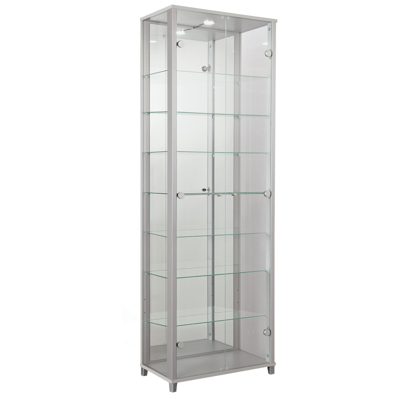 Argos Home 7 Shelf Glass Wide Display Cabinet - Silver - image 1
