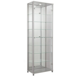 Argos Home 7 Shelf Glass Wide Display Cabinet - Silver - thumbnail 1