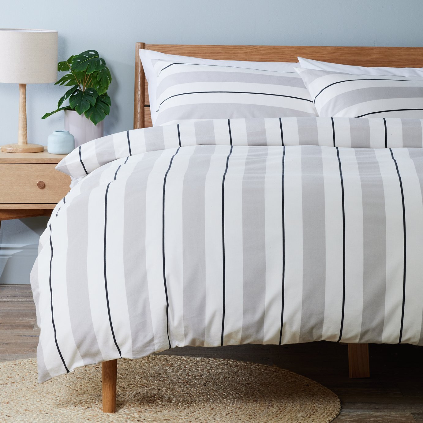 Argos Home Brushed Cotton Stripe Grey Bedding Set - Double