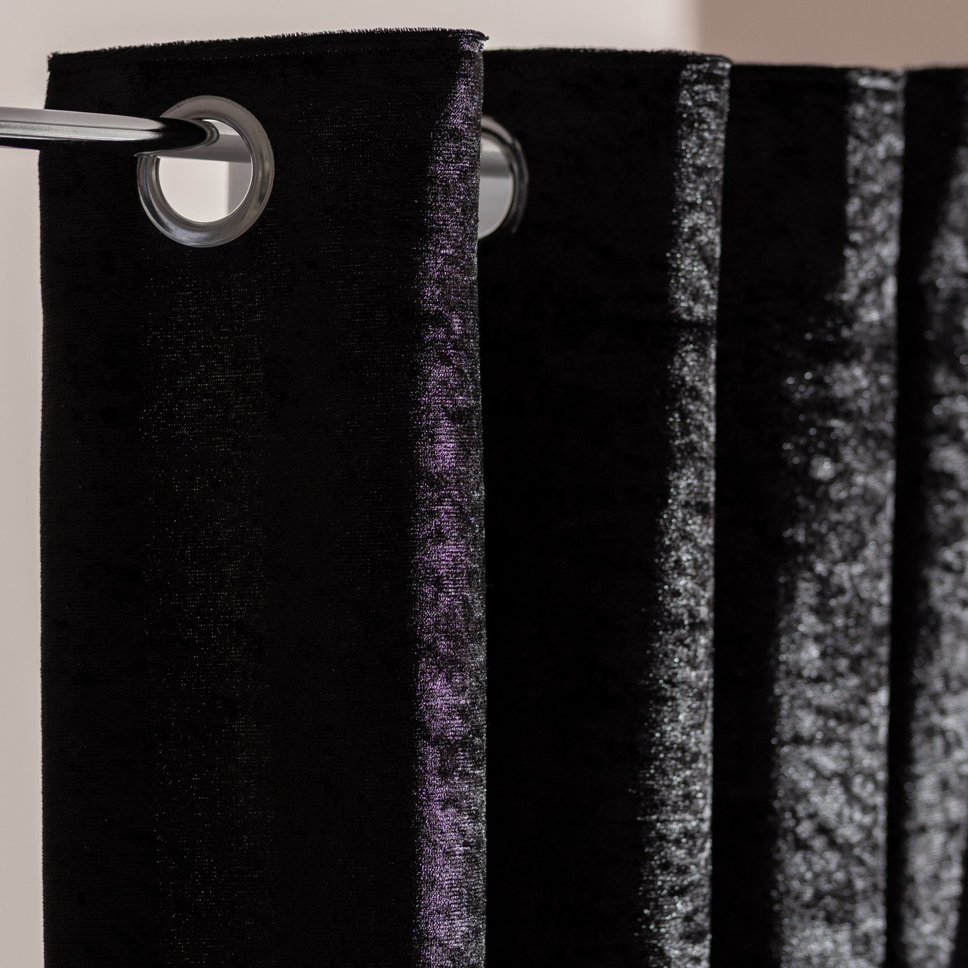 Argos Home Crushed Velvet Lined Eyelet Curtains - Black - image 1