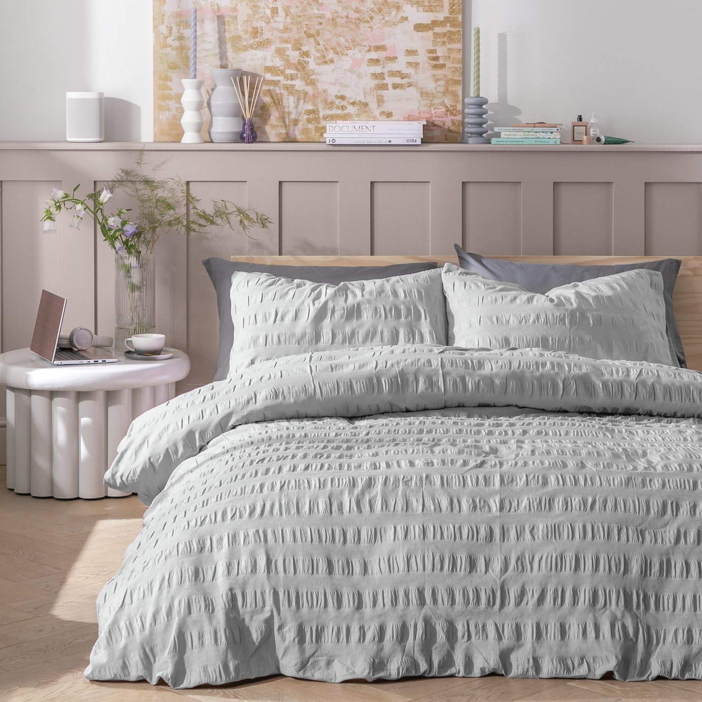 Habitat Larger Seersucker Dove Grey Bedding Set - Double