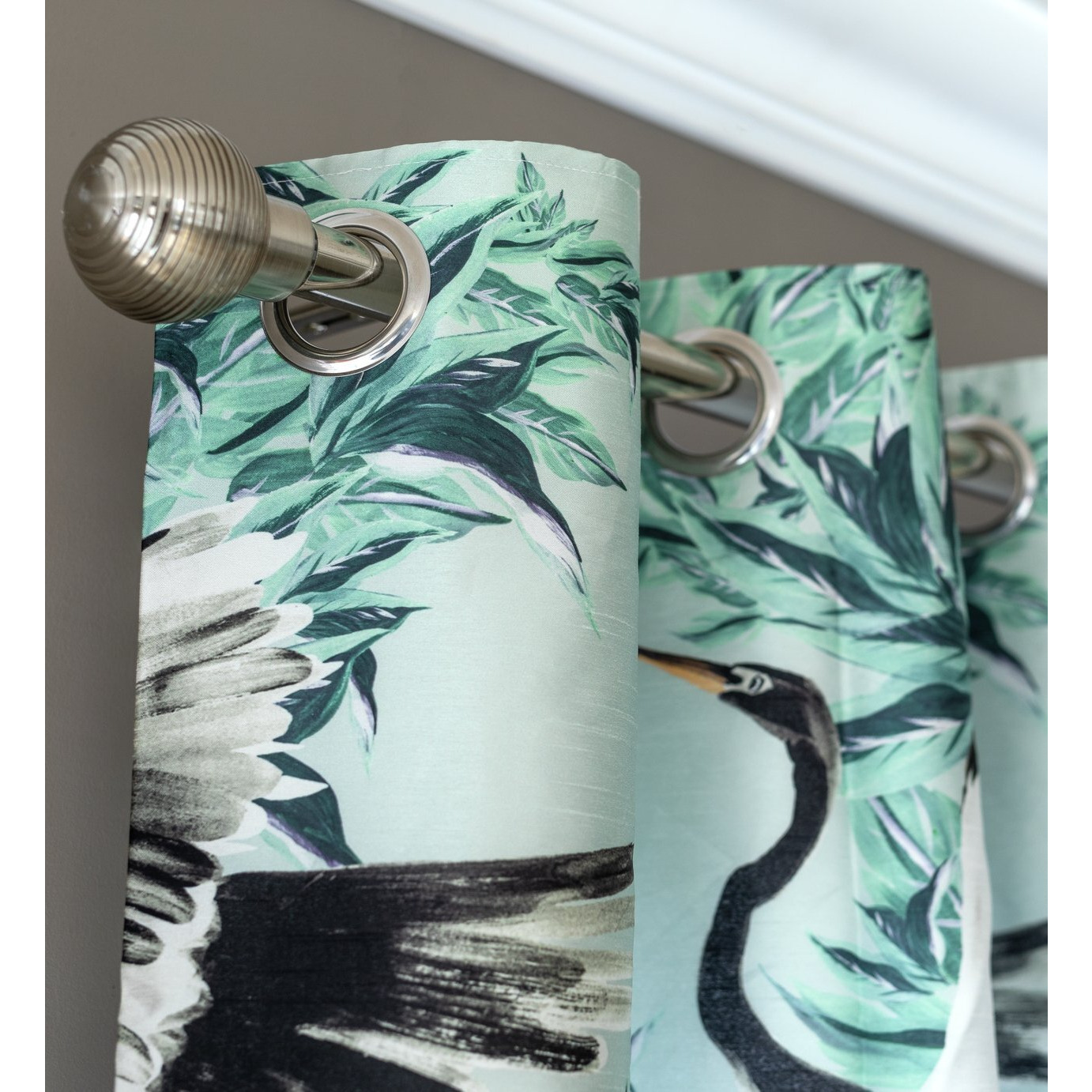 Habitat Crane Print Faux Silk Eyelet Curtain - Multicoloured - image 1