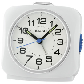 Seiko Clocks Square Sweep Analogue Alarm Clock - White