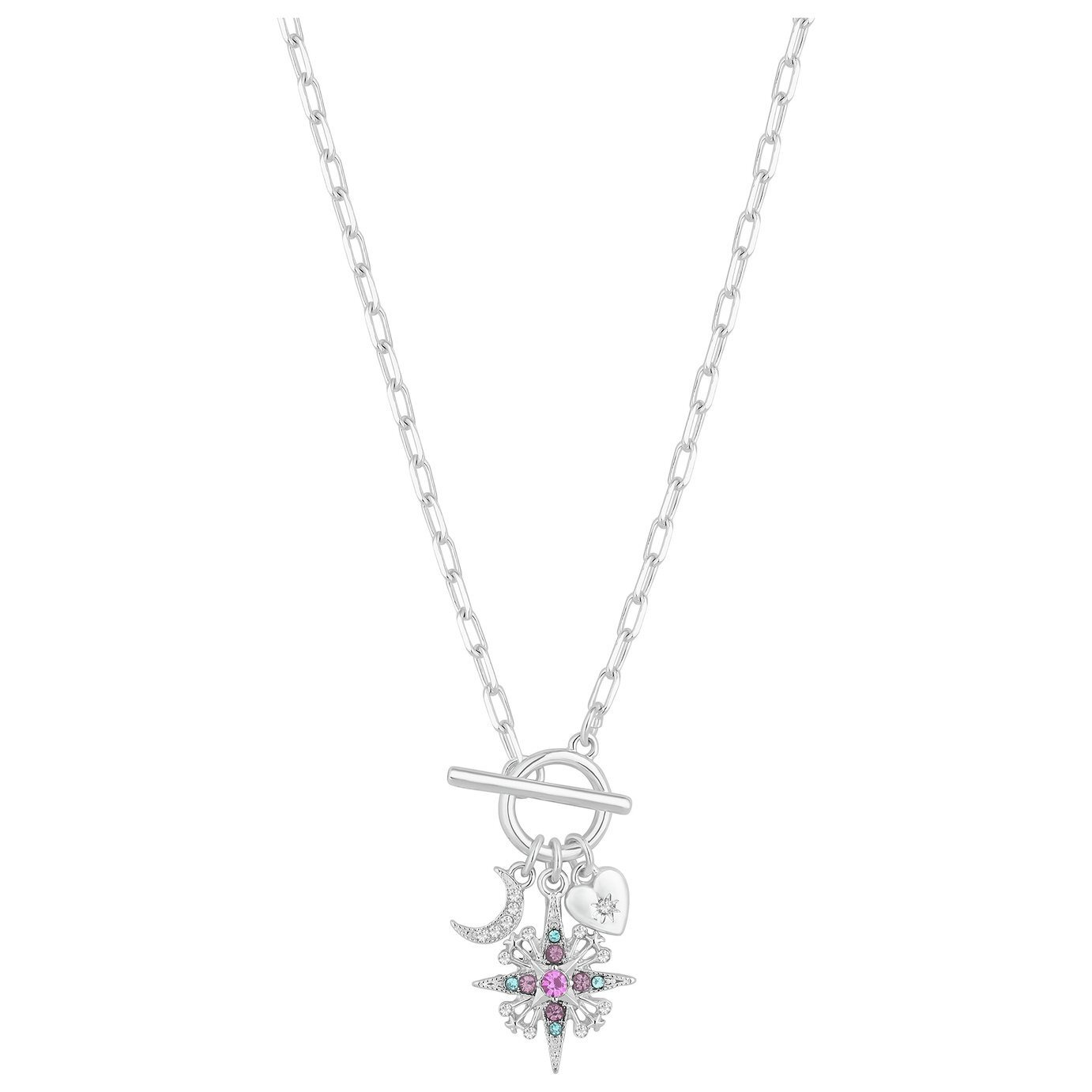 Lipsy Multicoloured Crystal Tbar Charm Pendant Necklace