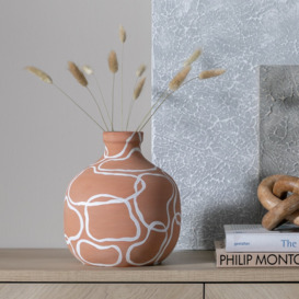 Habitat Ceramic Patterned Vase - Terracotta & White - thumbnail 2