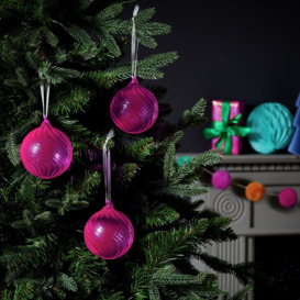 Habitat Pack of 3 Twisted Christmas Baubles - Neon Pink - thumbnail 1