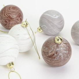 Habitat Pack of 6 Marbled Christmas Baubles -Brown and Cream - thumbnail 2