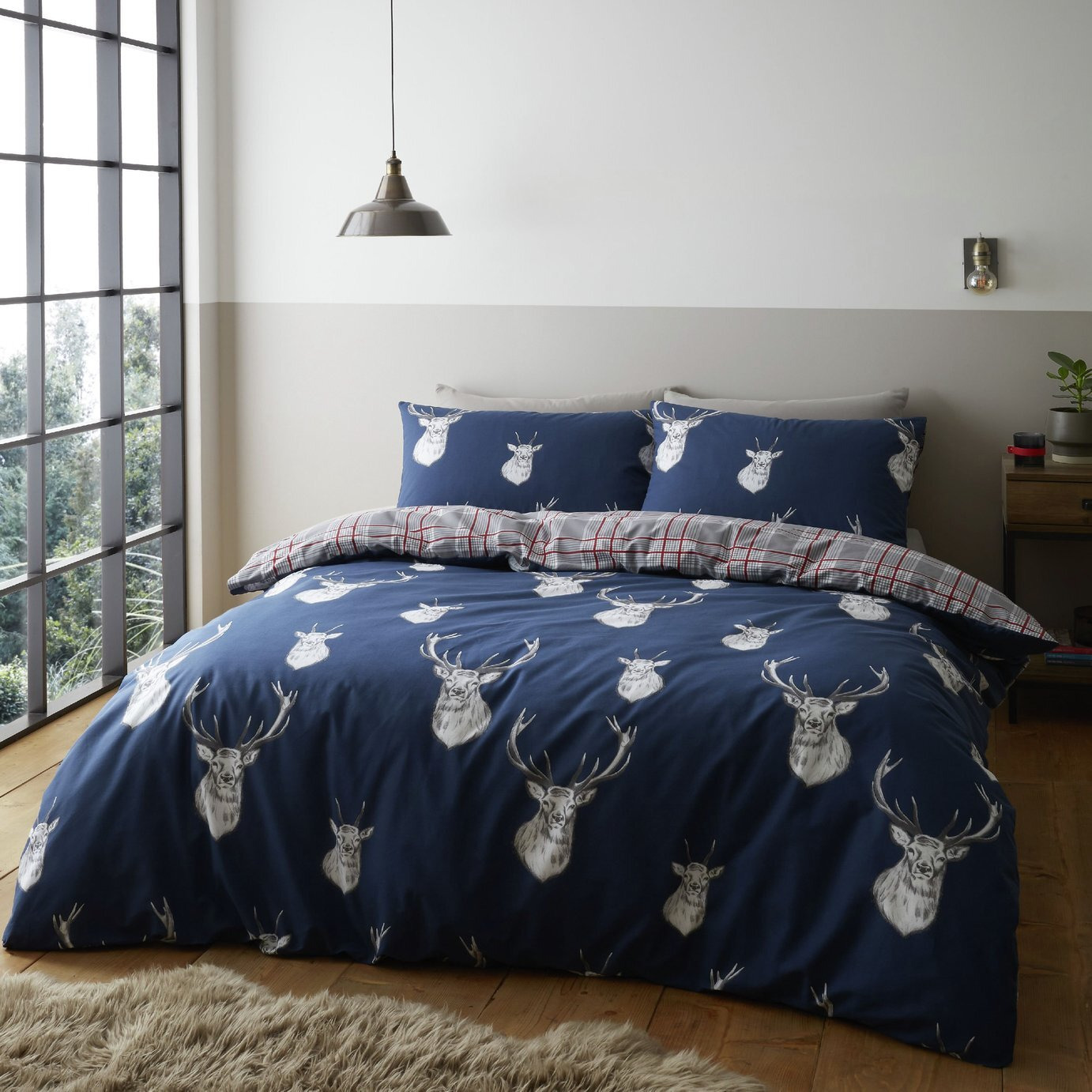 Catherine Lansfield Christmas Stag Navy Bedding - Single
