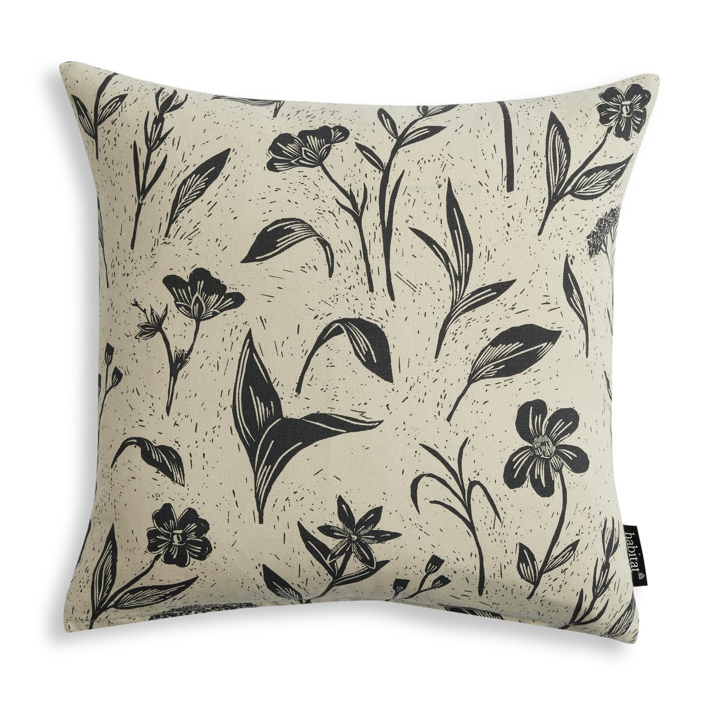 Habitat Floral Reverse Print Cushion - Charcoal - 43x43cm - image 1