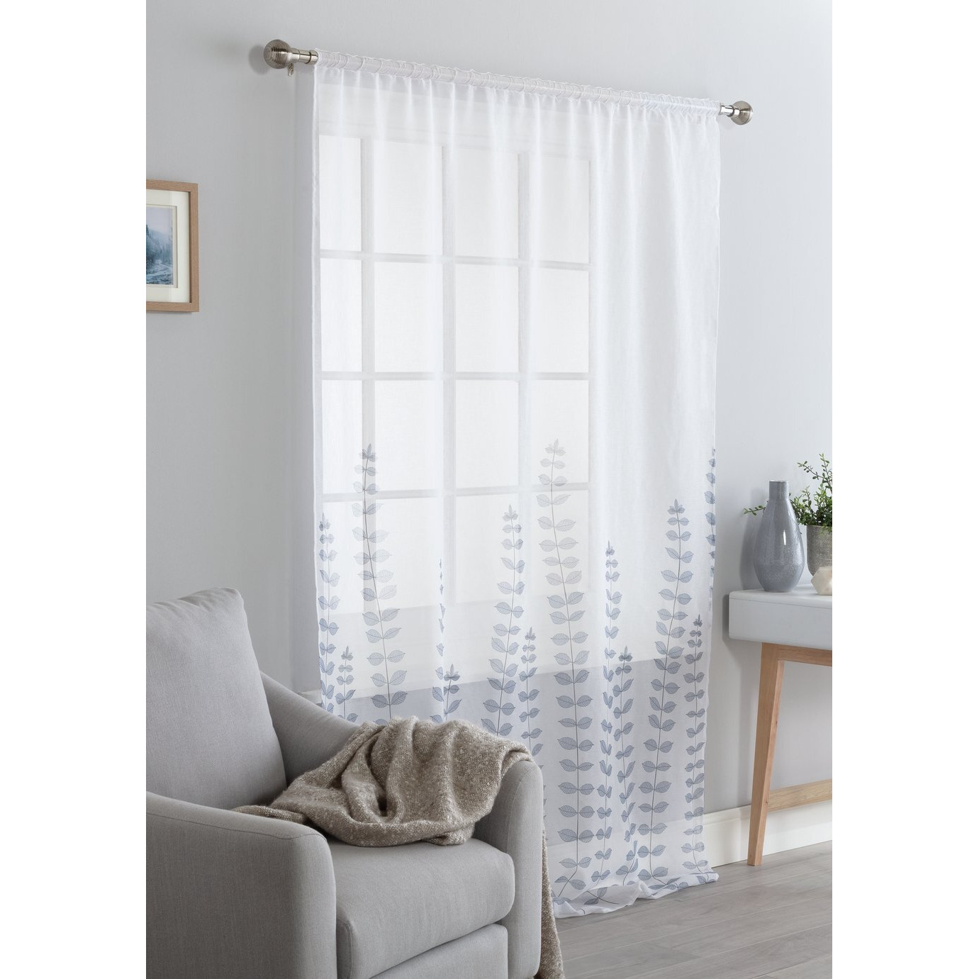 Argos Home Floral Pencil Pleat Voile Curtain Panel - White - image 1