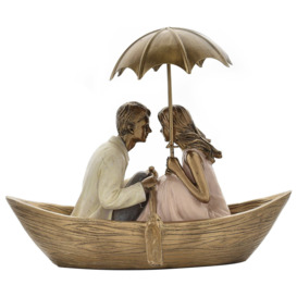 Rainy Day Couple In Boat Figurine - Bronze