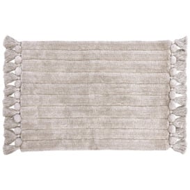 The Linen Yard Cotton Ribbed Tassel Bath Mat - Natural