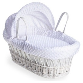 Clair de Lune White Dimple Moses Basket With Rocking Stand