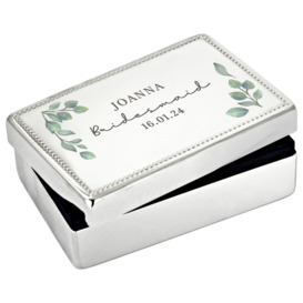 Personalised Message Botanical Rectangular Jewellery Box