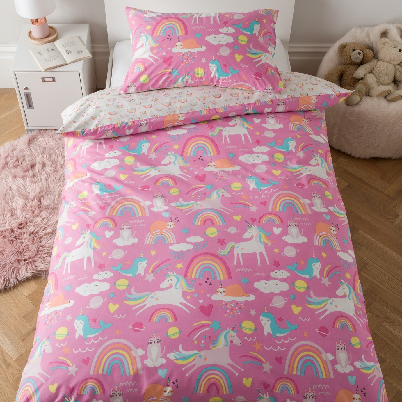 Argos Home Kids Pink Unicorn Bedding Set - Single - image 1