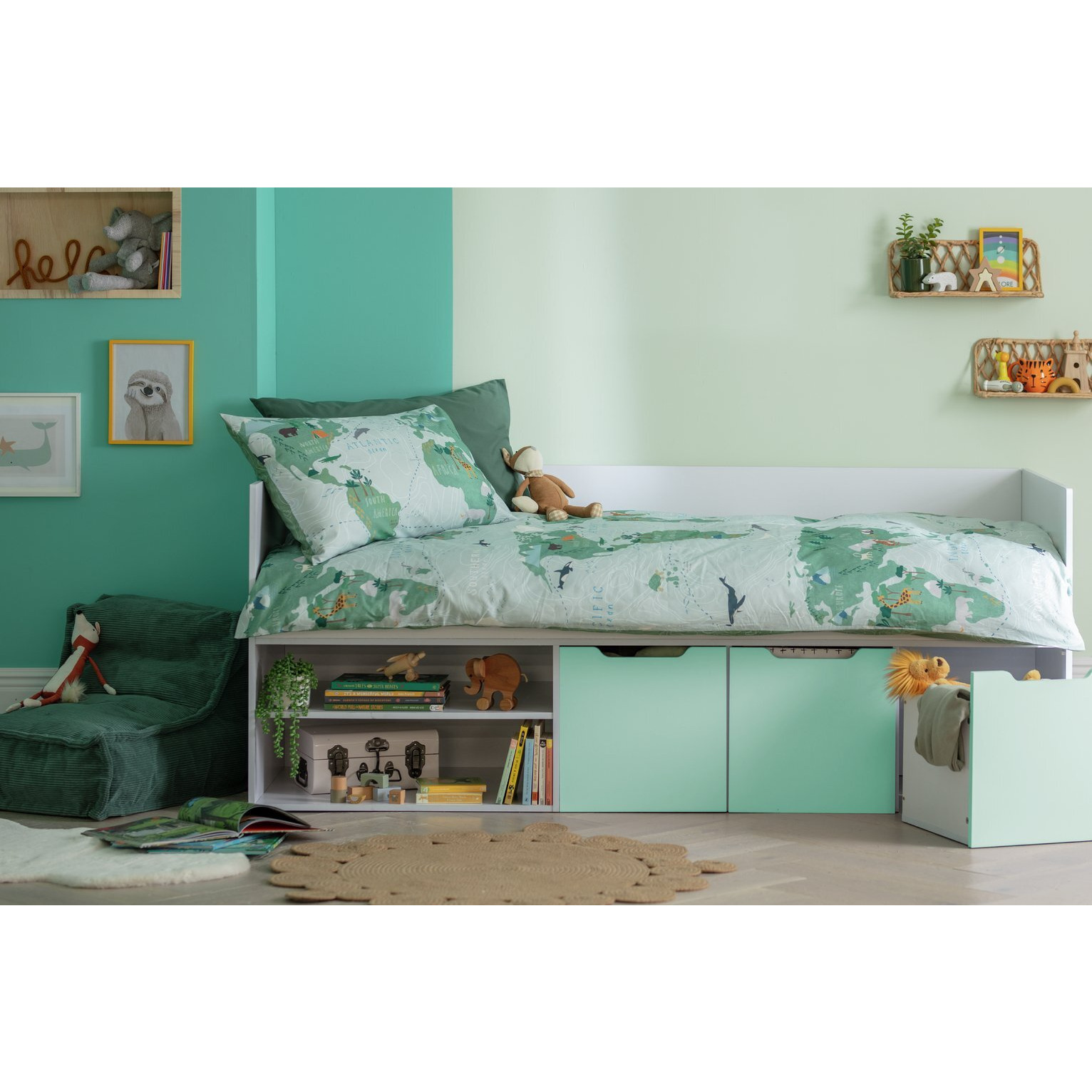 Habitat Jude Cabin Bed Frame With Mattress - White And Green - image 1