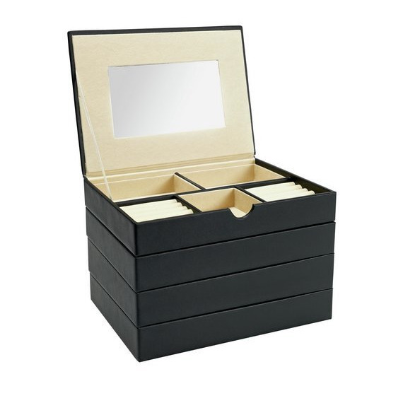 Black Faux Leather Stacking Jewellery Box - image 1