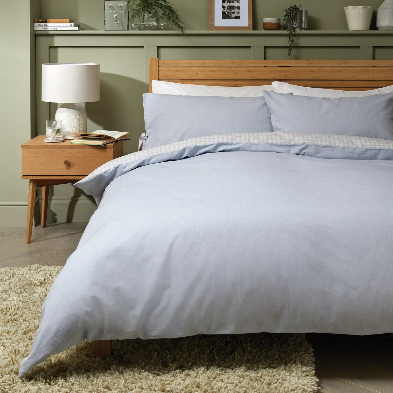 Argos Home Cotton Gingham Sky Blue Bedding Set - King size - image 1