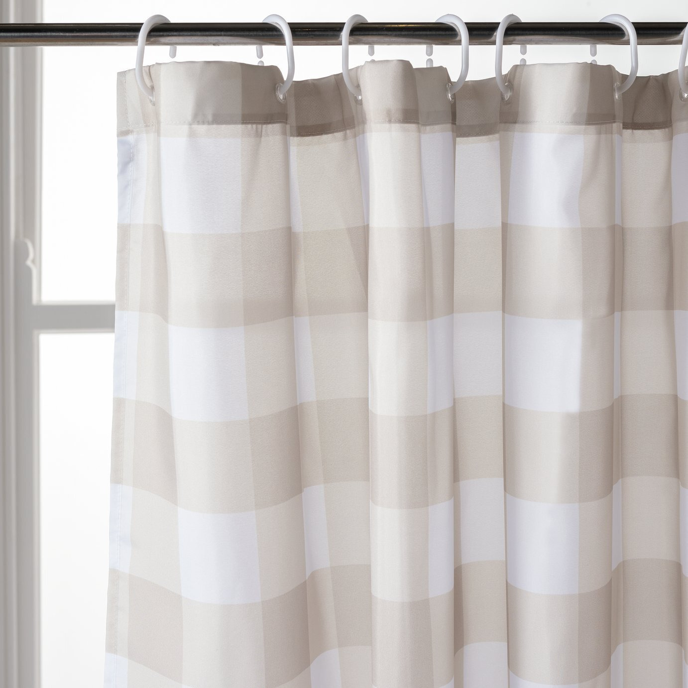 Habitat Neutral Print Anti Bac Finish Shower Curtain-Natural - image 1