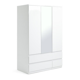 Habitat Jenson 3 Door 4 Drawer Mirror Wardrobe - White Gloss - thumbnail 1